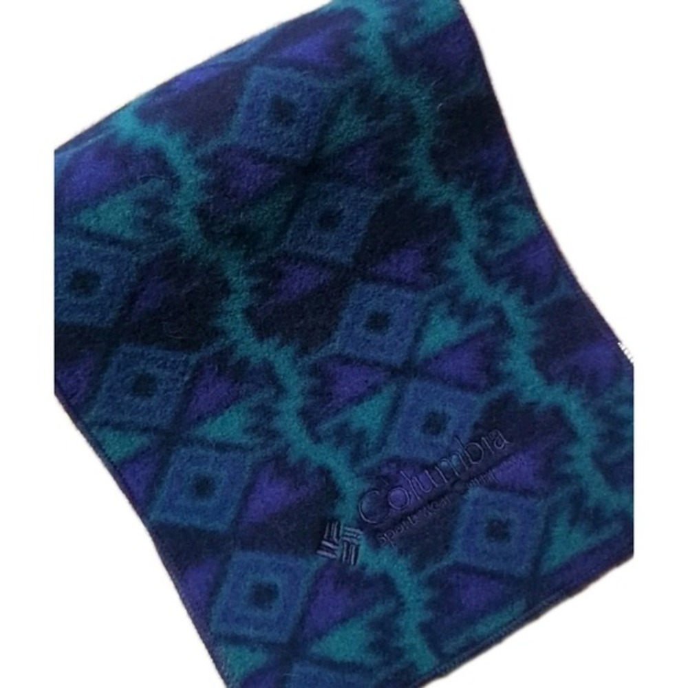 Columbia Fleece Scarf‎ Aztec Purple Teal Y2K 90's Southwest Tribal USA Made